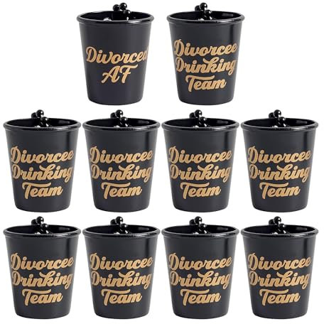 Brosash Divorce Party Favor Funny Shot Glass Set - Pack of 10 Finally Divorced Necklace Shot Glasses - Divorces Gift for Men and Women - Happy Mini Shot Cups for Party Decorations