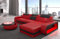 Sofa Berlin L Form Ecksofa Leder mit LED Licht Ledersofa Ottomane Couch mit Kopfstützen (Ottomane rechts, Rot-Schwarz)