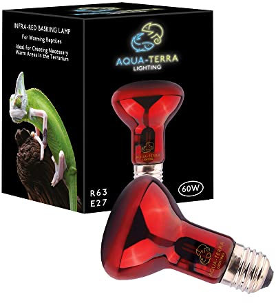 Aqua-Terra Lighting 60w Infrared Basking Heat Lamp for Reptiles, Amphibians and Invertebrates– R63 Spotlight Bulb with E27 Standard Screw Base Suitable for Vivarium Heating