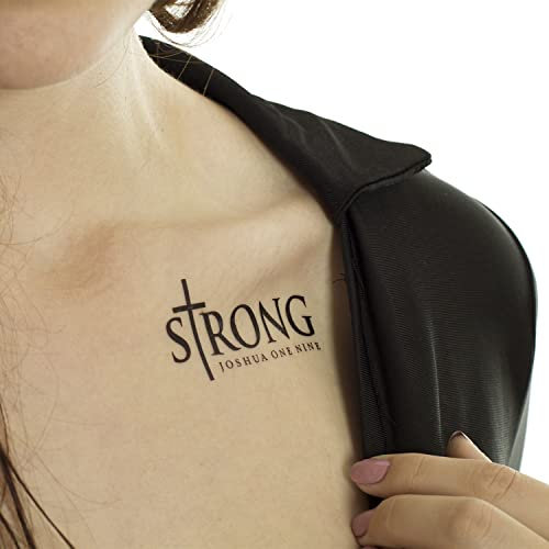 2 x Strong Tattoo mit Kreuz - Bibelvers Joshua 1:9 - Temporary Body Tattoo (2)