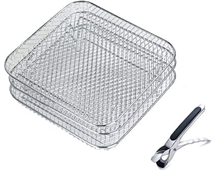 NOUJEN Air Fryer Rack, 3 Stück Quadrat Air Fryer Rack, 304 Edelstahl Heißluftfritteuse Grillrost Kompatibel, Rack für Quadratisch Heißluftfritteuse, Kochen Rack, Dehydrator und Backofen