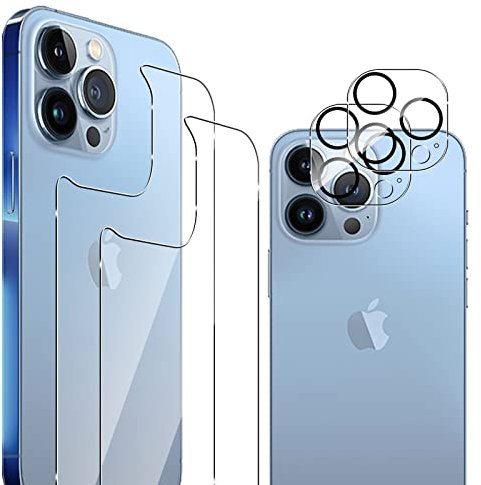 Pkila Compatible with iPhone 13 Pro Back Screen Protector 6.1, 2 Pack Tempered Glass Protective Film 2 Pack Camera Lens Protector Anti-fingerprint Bubble-free 9H Hardness Screen Protector