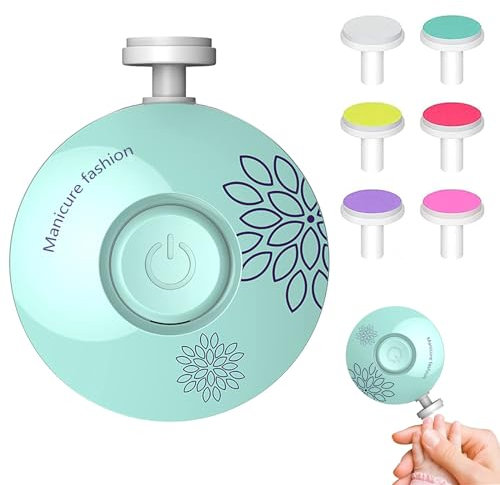 zoerbufan Baby Nail File Trimmer Electric, 6 in 1 Safe Baby Nail Clippers Kit with 6 Interchangeable Grinding Heads, Low Noise Manicure Set for Baby Newborn Toddler Fingers&Toenails Kits (Green)