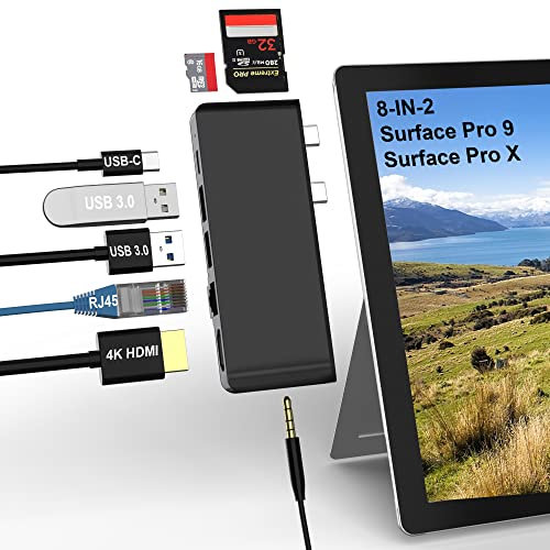 Surface Pro 9 Docking Station,Surface Pro 11 10 9 Hub with 4K HDMI Adapter,USB 3.1 Thunerbolt 4(Video+40Gbps+100W Charge),100M Ethernet LAN,USB 3.0,SD TF Reader,3.5mm Audio for Surface Pro 9/10/11/X