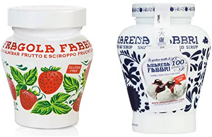 Fabbri Fraise Opaline 230 g Fraises au sirop + Amarena au sirop 230 g + Italian Gourmet Polpa