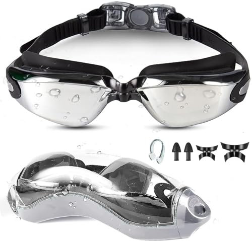 Moseem Schwimmbrille, Schwimmbrille für Erwachsene, Herren, Damen, Anti-Beschlag-Schwimmbrille mit UV-Schutz, klare Sicht, mit Aufbewahrungsetui, Nasenclip und Ohrstöpsel