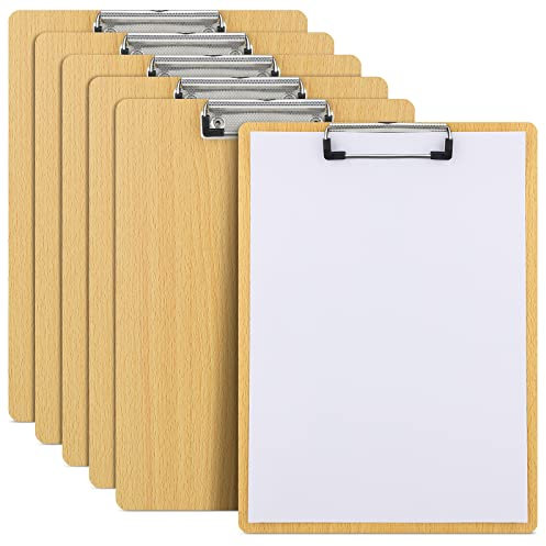 6er Klemmbrett A4 aus Hartholz, Schreibbrett mit Aufhängeose und Metalklemme, Schreibbrett Pad Halter Clipboard,Zwischenablage Schreibblock, Holzmaserung Abgerundete Ecken Zwischenablage