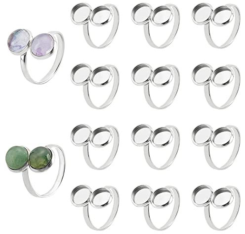 PH PandaHall 14 Stück Ring Rohlinge, Fingerring Blank Base Verstellbare Manschettenringeinstellungen Cabochonbasis 304 Edelstahl Flache Runde Lünette Tablett Für Zubehör Zur Schmuckherstellung
