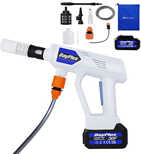 Lavadora de Alta Presión, Hidrolimpiadora portátil con 2 baterías Recargables - Manguera Duradera con Filtro - Chorro Potente - Hidrolimpiadora sin Cable, MAX 652PSI