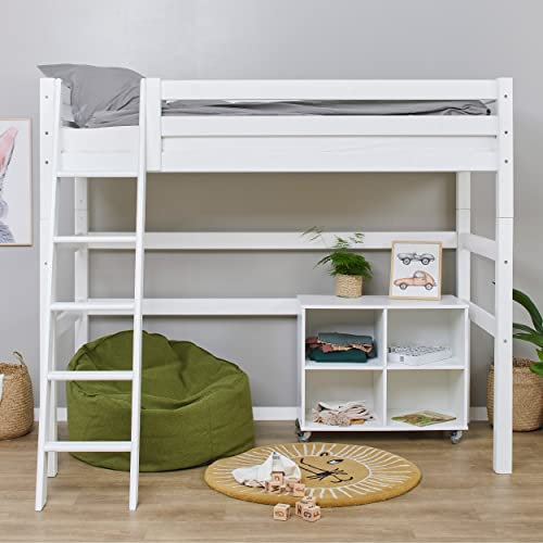 Hoppekids ECO Luxury Hochbett 90x200cm mit schräger Leiter, Weiß