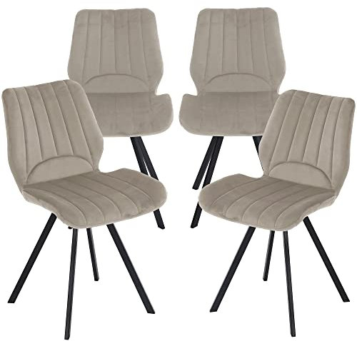 TRISENS Esszimmerstühle Küchenstuhl Polsterstuhl Design Stuhl mit Rückenlehne, mit Sitzfläche aus Samt, Gestell aus Metall, Farbe:Taupe, Menge:4 St.