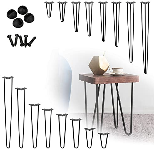 Izrielar 4er Set Tischbein Haarnadel Metall, Hairpin Legs 15cm Möbelfüße Tischfüße, Möbelbeine Austauschbare Tisch & Schrank Beine Haarnadelbeine Tischgestell, mit Bodenschoner und Schrauben
