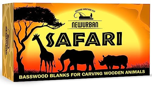 Basswood Blanks for Carving Wooden Animals - Whittling kit with Rhino, Giraffe, Elephant - Wood Carving Kit for Beginners - Linden Woodworking Kit for Kids, Adults - 3 Unfinished Wooden Blocks