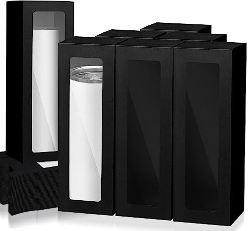 Perkoop 60 Pcs Gift Boxes for Sublimation Transparent Tumblers - Exhibition Box With Window for 12oz 20oz 30oz Heat Press Blanks - Gift Wrapping (Black)