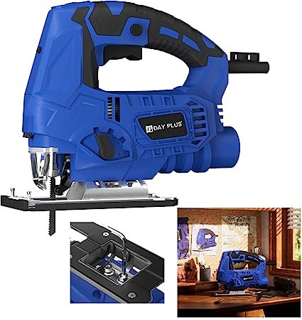 Electric Laser Jigsaw Jig Saw 6 Variable Speed, ±45°Beveled Cut, Cutting Depth 10cm Wood, 3cm Plastic, 1cm Steel, 4 Orbital Jig Saw for Wood, Steel, Plastic, Blue