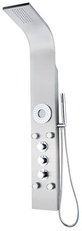 K2O Columna de Ducha Hidromasaje Lusso SPA 20x7x140cm Acero Inoxidable, Grifo Termostático, 5 Jets, Efecto Lluvia, Ducha de Mano
