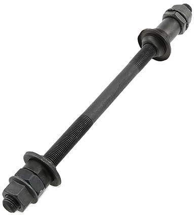 Meuey Lyot Fahrrad-Achse, 190 mm, für Fahrrad, mehrere Geschwindigkeiten, Hinterachse, 3/8 Zoll, schwarz, 26 TPI Nabenwelle, konische Kontermutter-Unterlegscheiben, Kit – 1 Stück