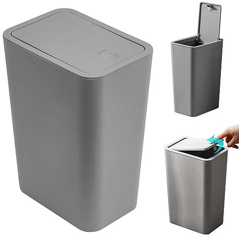 Bathroom Bins, Trash Can 12L Slim Garbage Bin with Pop-Up Lid Waste Basket Garbage Can for Bathroom Kitchen Bedroom Powder Room Craft Room Office