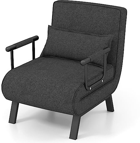 RELAX4LIFE Schlafsessel 4 in 1, Schlafsofa mit Bettfunktion, Klappsessel mit 6 stufig Verstellbarer Rückenlehne&Abnehmbarem Kissen&Armlehnen, bis 150kg belastbar, Gästebett für Zuhause (Dunkelgrau)