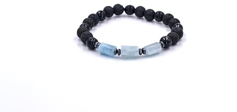 Edelstein Herren Armband | Armband für Männer mit Edelsteinen | Aquamarin Lava Achat Hämatit | Makramee Naturstein Bracelet | Geschenk für Mann | Handgemacht