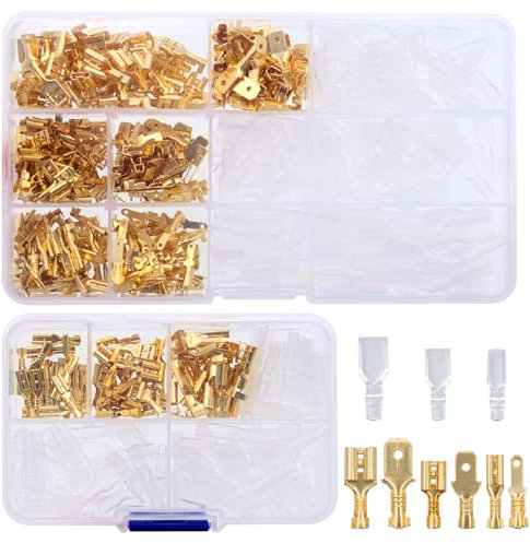 SPOKKI 570 Pezzi Capicorda Elettrici,Crimpare Connettori Elettrici Piatti Kit,Terminali Elettrici a Crimpare per Moto Auto Camion Barche Strumenti Elettrici, 2,8 mm 4,8 mm 6,3 mm