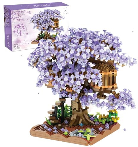 Mini Cherry Blossom Treehouse Bonsai Tree Building Blocks Set, 1856 Pcs Sakura Tree House Collection Building Set for Adults, DIY Mini Particle Construction Toy, NOT Compatible with Lego