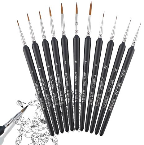 JIEYUCHU Détail Pinceau, 11 Pièces Détail Aquarelle Pinceau, Dessin au Trait Pinceau, Pinceau à Détails Fins Kit pour Miniature, Modèle, Ongles, Faciale Peinture, Huile (Noir)