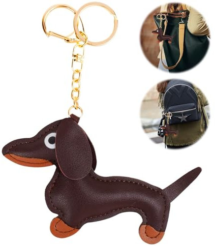 Bocguy Dackel Schlüsselanhänger, Schlüsselanhänger Hund, Süße Mini Dackel Hunde Charm Schlüsselanhänger, PU Leder Welpen Hund Schlüsselanhänger Anhänger Rucksack Dekoration, Braun