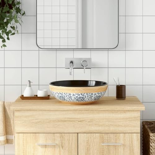 Lavabo sobre encimera, diseño vintage y minimalista, 41 x 14 cm, cerámica, con motivos decorativos para baño, aseo o tocador