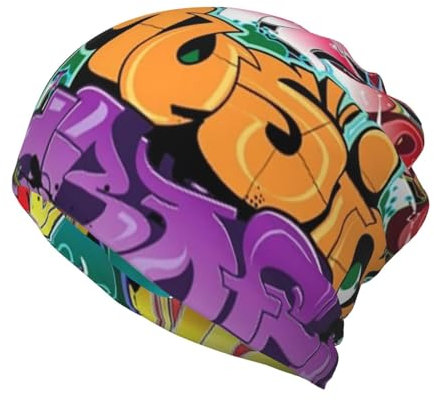 CZZYH Doppellagige Beanie-Mütze, Kunst, bunt, Graffiti-Mütze
