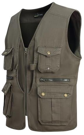 MeiLayM Herren Outdoor Weste Anglerweste mit Vielen Taschen Freizeit Jagd Herrenwesten Sommer Camping Multifunktionsweste Schnelltrocknend Ärmellos Jacke Fotografie Hundesport Weste Armeegrün,L