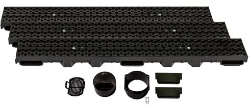 ScarMaxx - Set di grondaie di drenaggio B125 – grondaia – scarico acqua piovana – scarico con griglia – fondo di drenaggio – piatto – plastica – altezza 60 mm – griglia di design a nido d'ape nero – 3