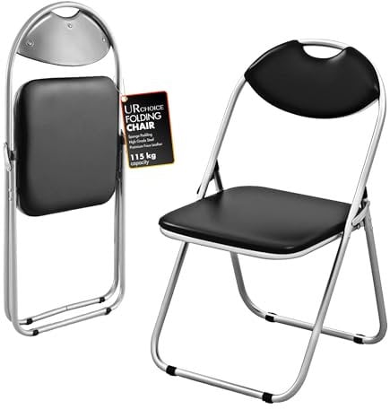 UR CHOICE Premium Black Folding Chair, Stylish Padded Paris Faux Leather Seat for Home, Office, Dining & Desk Use, Foldable, Durable & Comfortable Seating Solution (2 Set)
