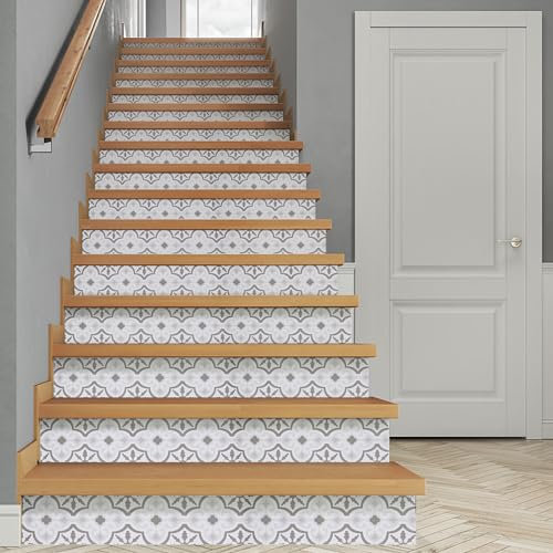 14 Stück Treppenaufkleber Selbstklebende,18x100cm Treppe Aufkleber für Treppenstufen,DIY Aufkleber Fliesenaufkleber Haus Dekoration für Treppenstufen Küche Bad (001)