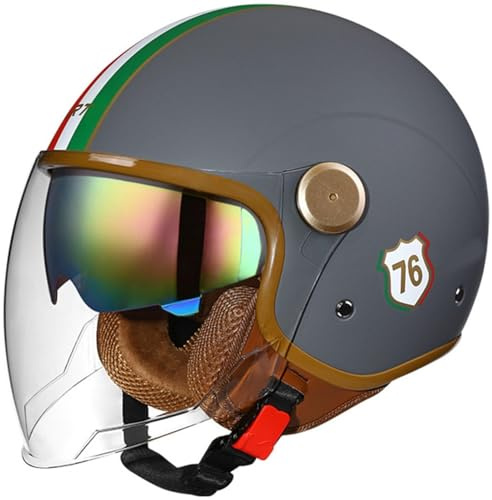 Retro Motorrad Helm Vintage Jethelme Rollerhelm Sturzhelm DOT/ECE-geprüfter Motorrad-Sturzhelm Mit Doppelvisier, Retro-Stil, Motorrad-Jethelm For Kinder, Jugendliche, Männer, Frauen(Color:18,Size:M(57