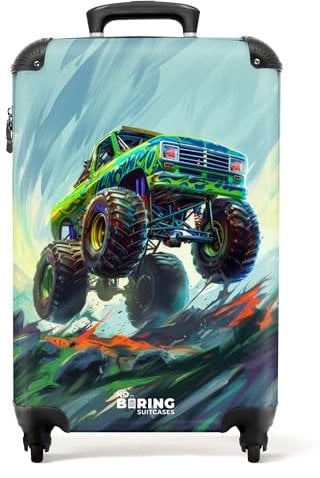 NoBoringSuitcases.com Kinderkoffer Monstertruck - Handgepäck-Trolley für Jungen, 55x40x20 cm - Grün