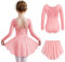 Arshiner Ballettkleidung für Mädchen Ballettkleider Kinder Baumwolle Balletttrikot Einfarbig Ballettrock Ballettanzug mit Rock Tütü Dunkel Rosa 140/5-6Jahre