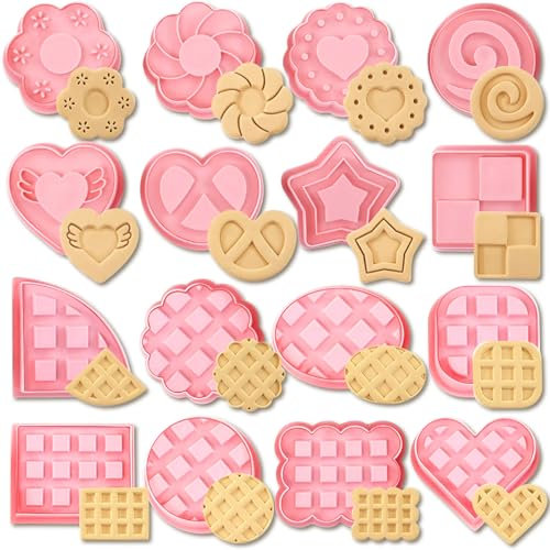 YeahBoom 16 Piezas Moldes Galletas,Cortadores de galletas de 3D,Juego de moldes para galletas,Moldes Galletas Plástico para cookie fondant decoración de pasteles