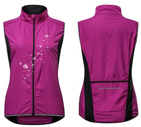 MODRYER Fahrradweste Damen Reflektierend Radweste Wasserdicht Atmungsaktiv Laufweste MTB Warnweste Fahrrad Ärmellose Weste Jacke Leicht Softshellweste,Purple-L