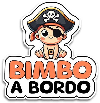Bimbo a Bordo per Auto, Bambino Pirata 16 x 15.5 cm, Baby on Board Adesivo Auto, Adesivo Bimbo a Bordo Resistente agli UV e Impermeabile, Diamond Sticker