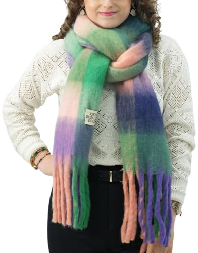 XIFRIKA Bufanda XXL suave de Invierno para Mujer con Flecos Lisa o Cuadros | Tamaño Grande 248 × 39 cm, 100% poliéster y tacto cálido. Disponible en 28 colores lisos y estampados de cuadros.