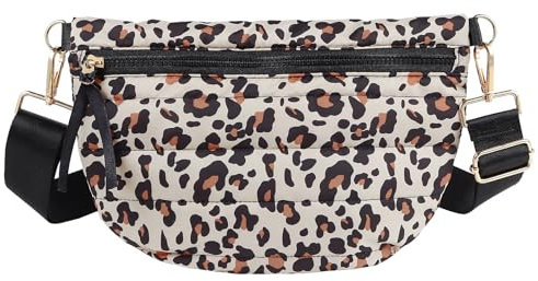 Gesteppte Crossbody-Tasche für Damen, Puffer-Bauchtasche, Schultertasche, geschwollener Brustgürtel, Hüfttasche, Umhängetasche für Damen, Leopard, 12 x 8 x 0.6 inches