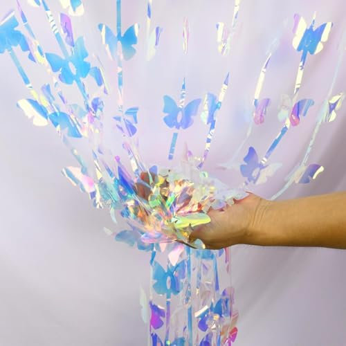 BRAVESHINE 2 Stück Schmetterling Lametta Vorhänge, 1 x 2 m Irisierende Party Luftschlangen Geburtstag Deko für Schmetterling Feen Prinzessin Party