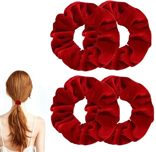 4 Stück Scrunchies Haargummis Samt Velvet Haarbänder Haarschmuck für Frauen Klassische Elastische Weiche Seile Pferdeschwanzhalter Starker Halt Haarschmuck Rot Weihnachten