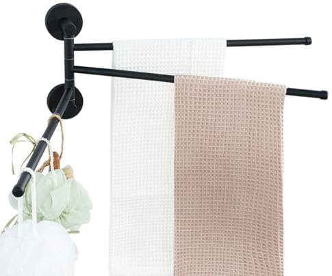 Auralum Handtuchhalter ohne Bohren/mit Bohren,180° Klappbar Handtuchstange Edelstahl Kann 5 KG Tragen,Handtuchhalter Wand 40CM,Handtuchhalter für Bad, Küche, Sauna - Chrom, Gebürstet (Schwarz)