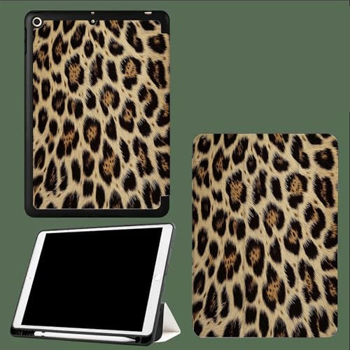 Leopard Hülle für iPad Pro 12,9 Zoll (6./5. Generation, Modell 2022/2021) mit Stifthalter, Dünne Tablet Schutzhülle mit TPU Rückseite,Auto Schlafen/Wachen Tier