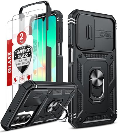 LeYi Cover per Samsung A26 5G con Vetro Temperato [2 Pack],Custodia per Samsung Galaxy A 26 con Protezione Fotocamera [Slidable] Antiurto Grado Militare 260° Anello Supporto TPU Bumper Case, Nero