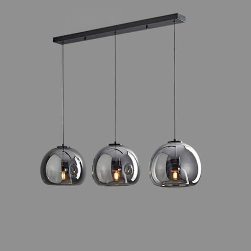 Lampe Suspendue En Verre À 3 Lumières En Verre Gris Fumé, Luminaire Suspendu En Métal Noir, Plafonnier Rétro, Adapté Au Salon, Table À Manger, Cuisine, Chambre À Coucher, Bar, Plafonniers Suspendus