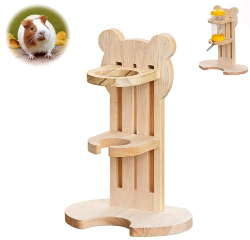 Docache Hamster Set de biberons, 1 biberon pour Hamster et 1 Support de biberon en Forme d'ours en Bois Massif, pour Hamsters, cochons d'Inde et Chinchillas, pour Boire de l'eau(80ml)