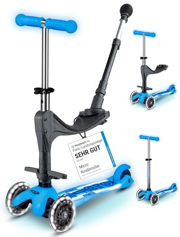 micro™ Mini micro Glow LED Plus 3in1 | Höhenverstellbar & Mitwachsend | Das ORIGINAL | Kinderroller ab 1 Jahr | Inklusive LED Rollen, Griff & Sitz | Jungs & Mädchen 1-6 Jahre (Arctic Blue)